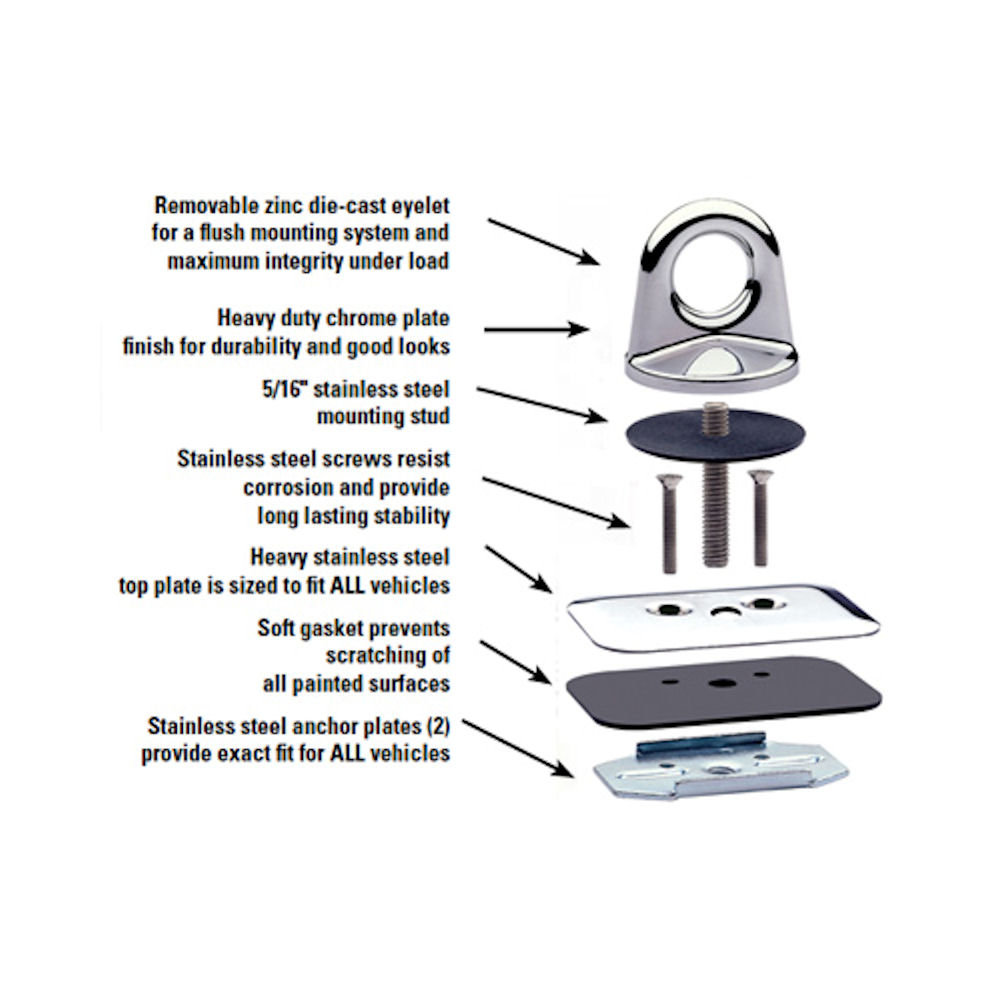 2x Universal Pickup Bed Anchors for Truck Beds (chrome)