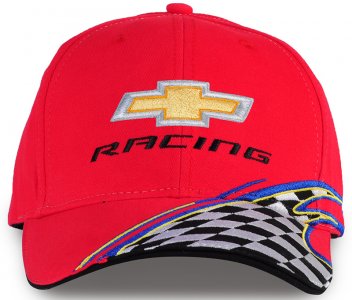 Red Chevrolet Bowtie Racing Flag Baseball Cap/Hat