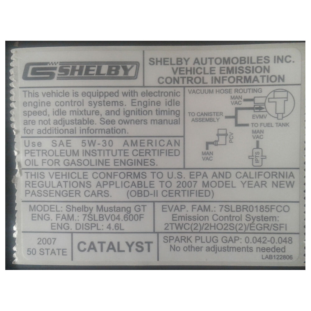 Decal - Emission Control (50 State) 2007 Shelby GT