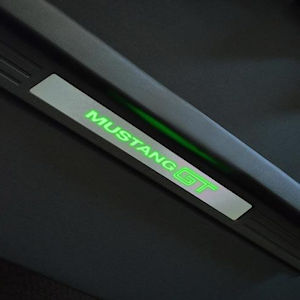 Door Sill Plates LED green for 2015-23 Ford Mustang GT