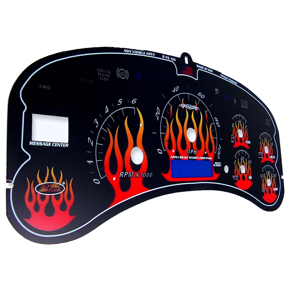 Gauge Face Reverse Flames (Black) 99-02 GM Trucks/SUV