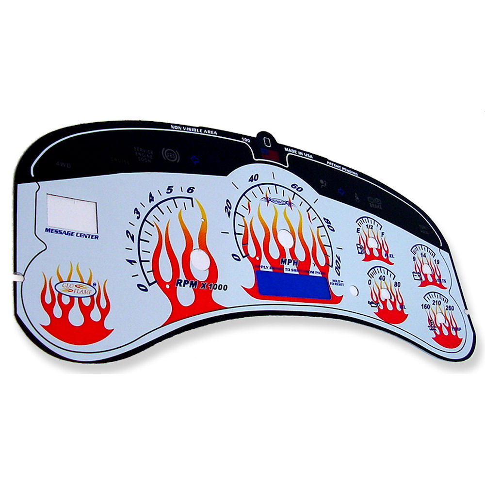 Gauge Face Reverse Flames (White) 99-02 GM Trucks/SUV