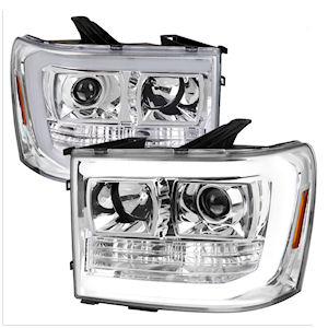 Chrome Projector Headlights with LED Bar for 2007-2013 GMC Sierra Truck