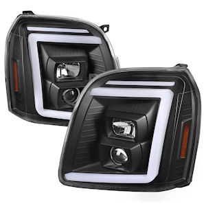 Black Projector Headlights with LED Bar for 2007-2014 GMC Yukon