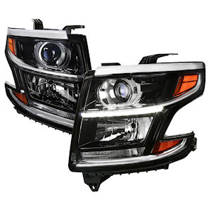 Black Projector Headlights with LED Bar for 2015-2020 Chevrolet Tahoe