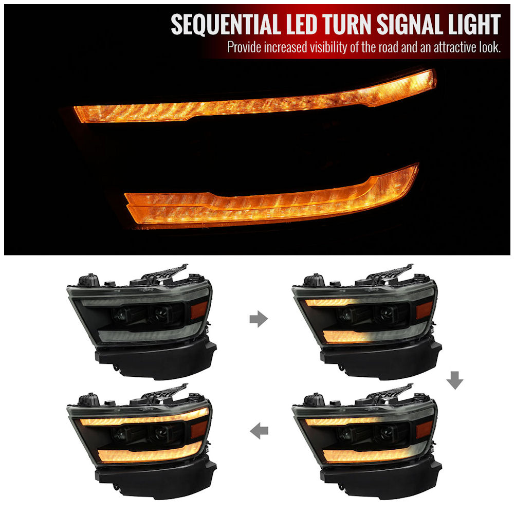 Tinted Projector Headlights with LED LH/RH for 20192022 Dodge RAM 1500