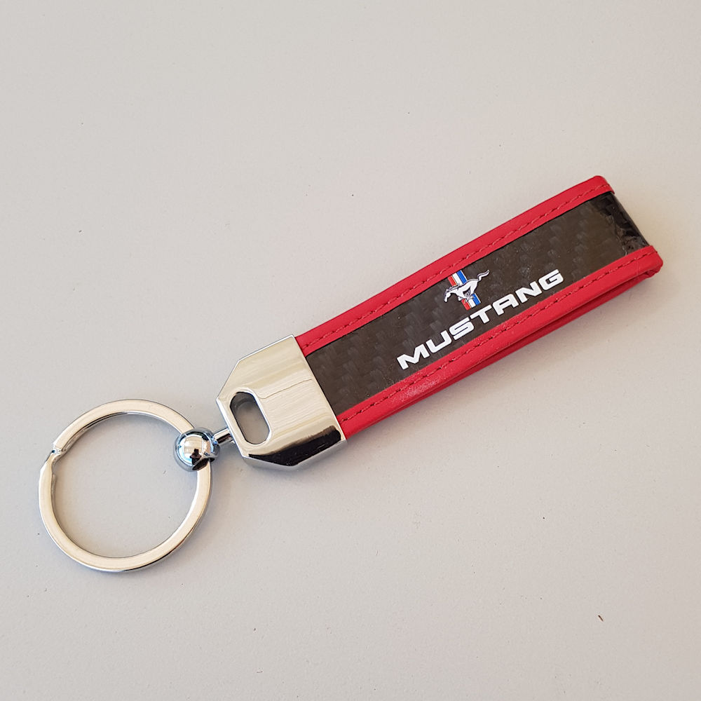 Key Chain - Carbon Fiber Strap (Red Edge) Ford Mustang