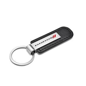 Black PU Leather Silver Ring Key Chain/Fob w/Dodge Logo
