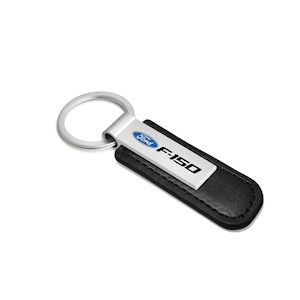 Black PU Leather Silver Ring Key Chain with F-150 Logo