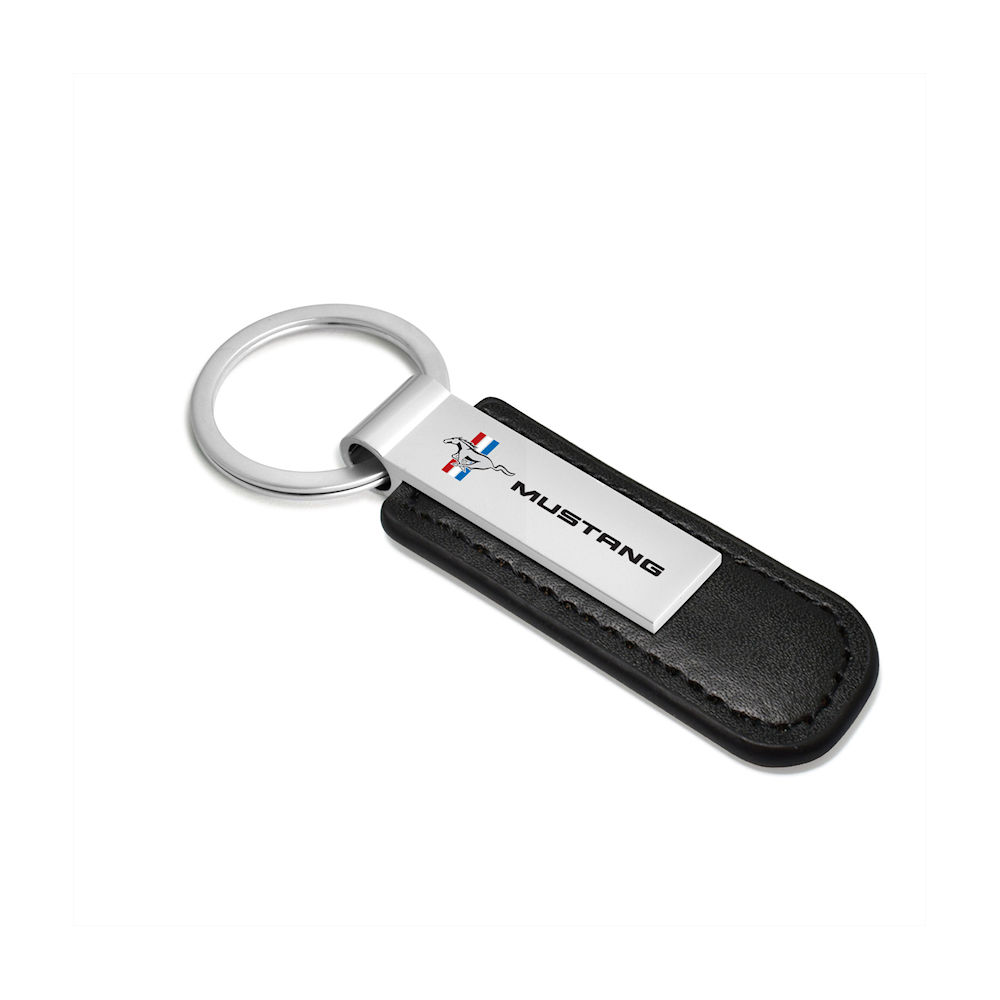 Key Chain - Metal with PU Leather (black) Ford Mustang Tribar