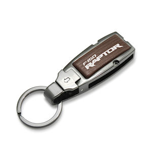Brown Leather Silver Ring Key Chain (F-150 Raptor Logo)