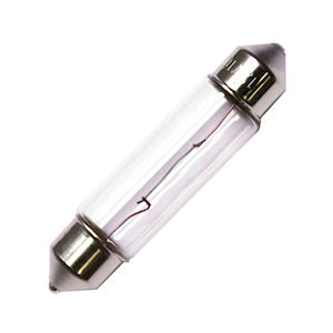Klare Glas-Gl�hfadenbirne Typ Festoon 39mm mit T3 Sockel (12V 5W)