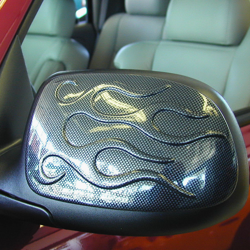 Mirror Covers Flames LH/RH (Carbon) 99-06 GM Trucks SUV
