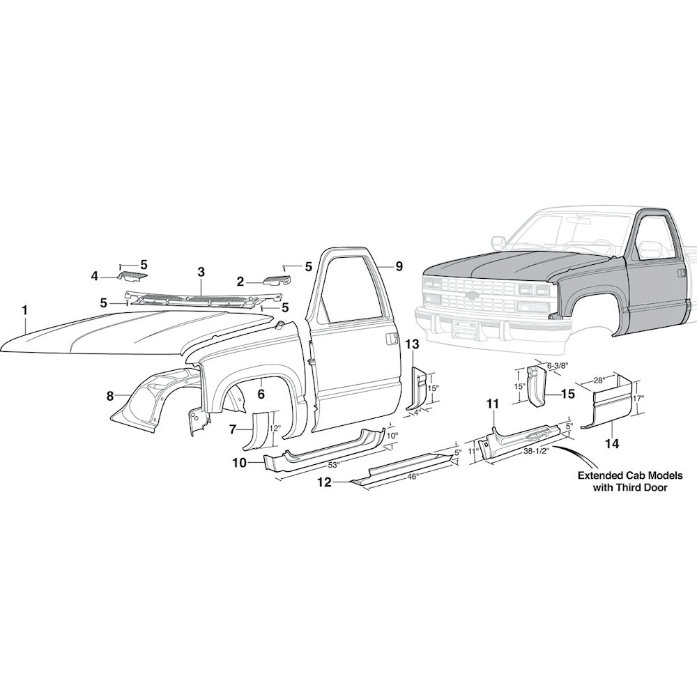 Body Sheet Metal for Rocker Panel from LMC for 1988-1999 GM Trucks SWB