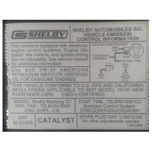 Aufkleber - Emission Control \(50 State\) 2007 Shelby GT