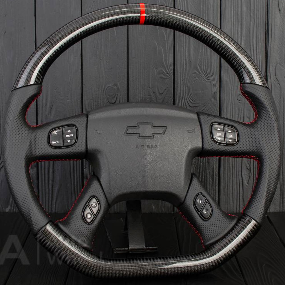 Steering Wheel (Leather/Carbon/Red) 03-06 Chevy Silverado