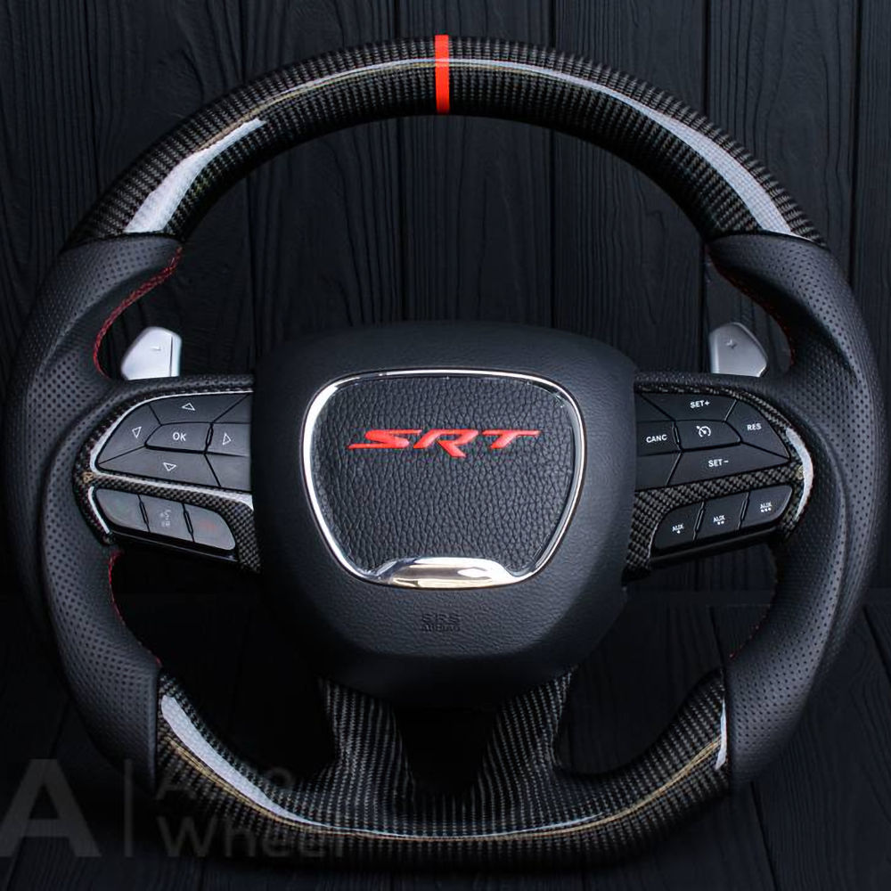 Steering Wheel (Leather/Carbon/Red) 15-24 Dodge Challenger