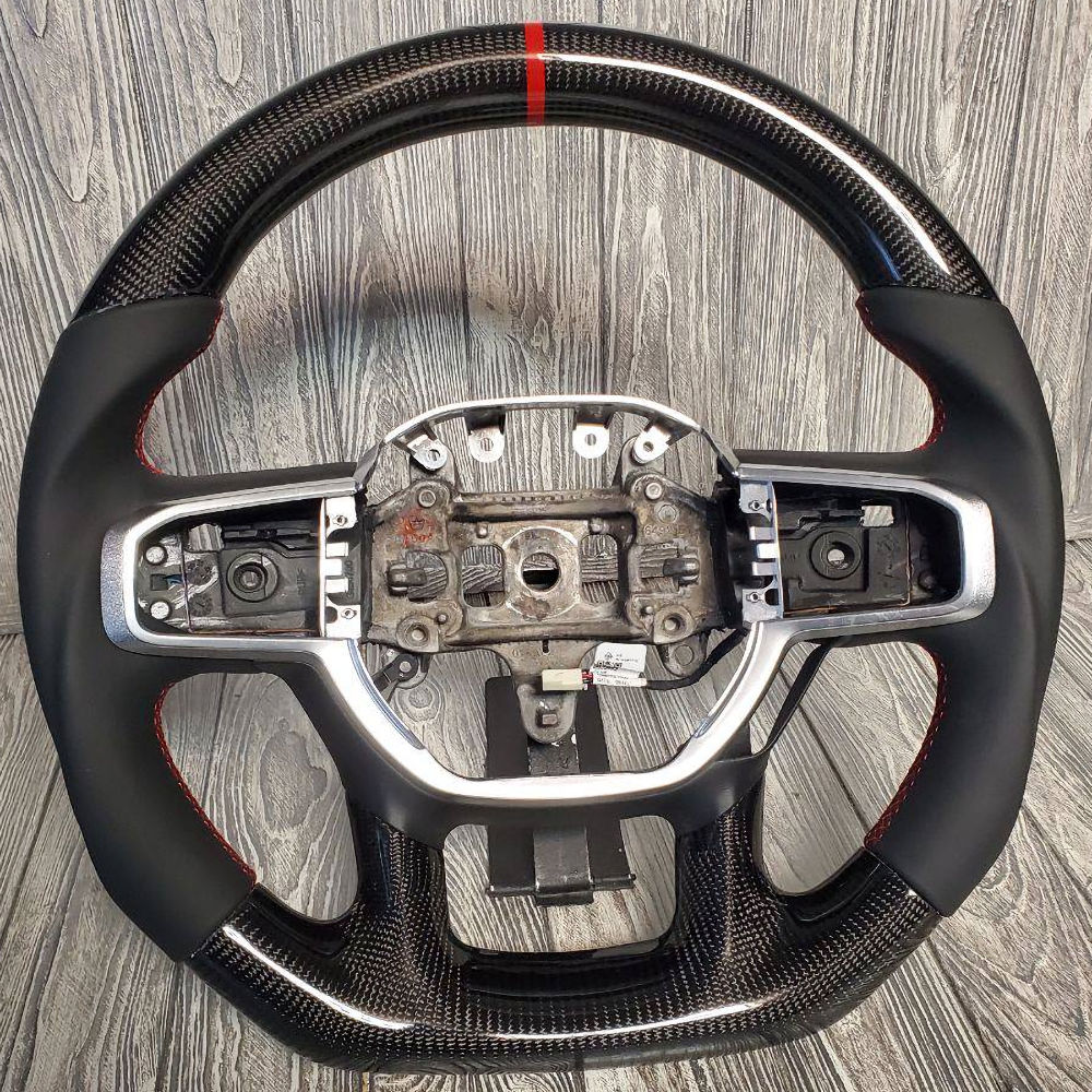Steering Wheel (Leather/Carbon/Red) 19-24 Dodge RAM