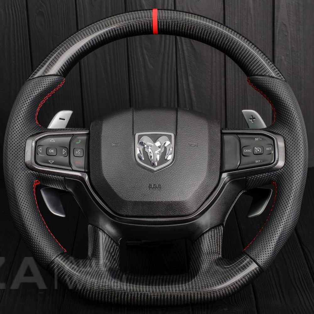 Steering Wheel (Leather/Carbon/Red) 21-24 Dodge RAM TRX