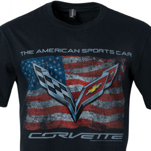 Schwarzes Chevy Corvette Vintage USA Flag T-Shirt von Chevymall in XL