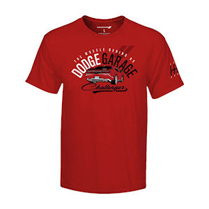 Red Dodge Challenger Garage Cotton T-Shirt in Size XL
