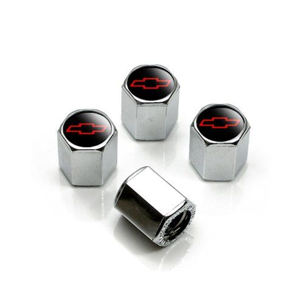 Tire Valve Stem Caps (Chrome) Chevy Bowtie red