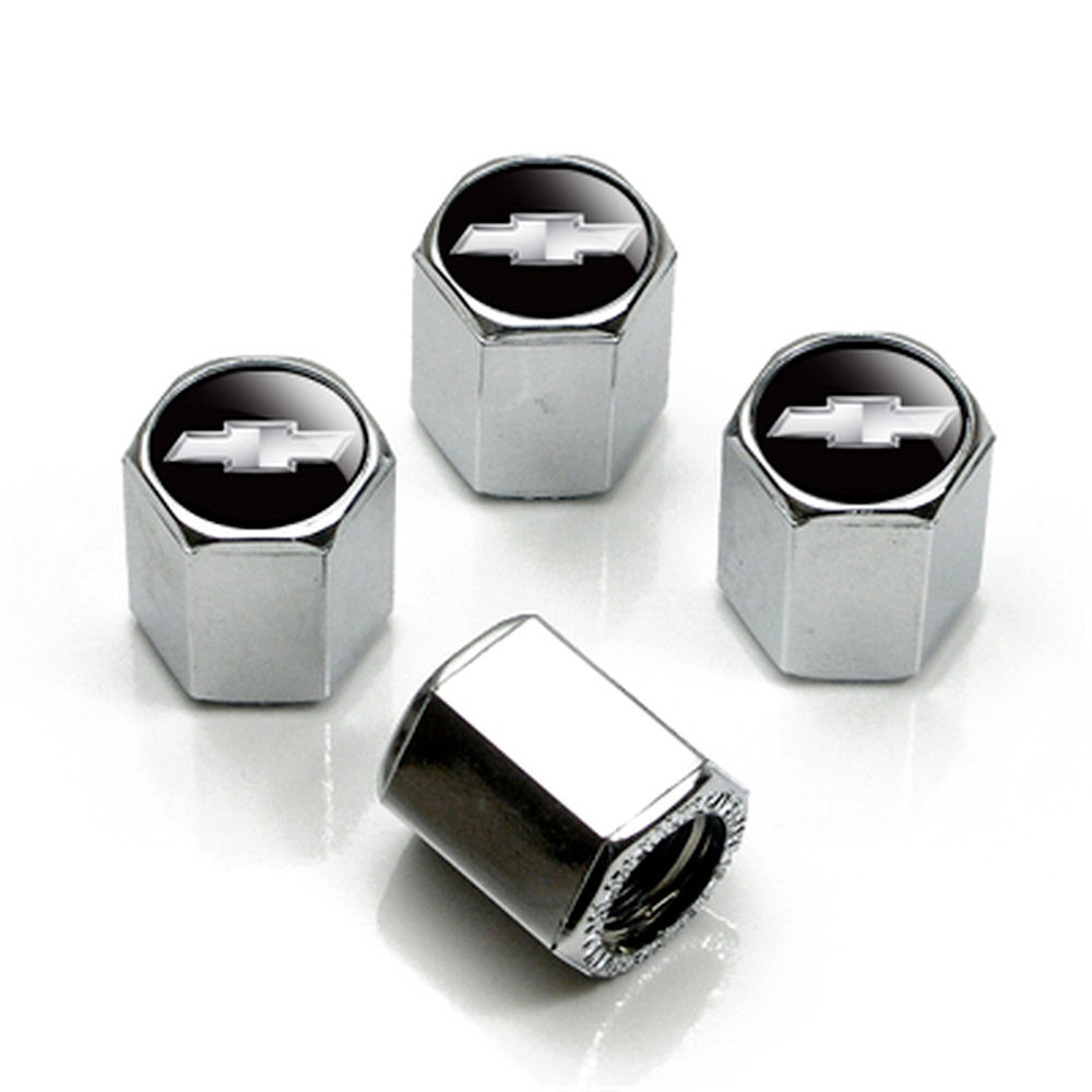 Tire Valve Stem Caps (Chrome) Chevy Bowtie silver