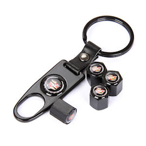 Tire Valve Stem Caps Set with Key Fob for Cadillac