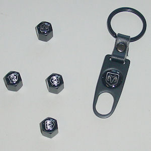 Tire Valve Stem Caps with Key Fob for Dodge RAM Trucks