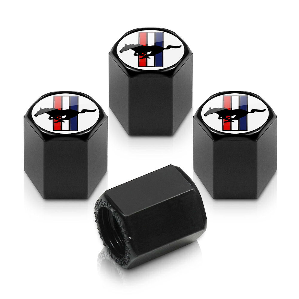 Tire Valve Stem Caps Set from Logo Caps for Ford Mustang Tribar