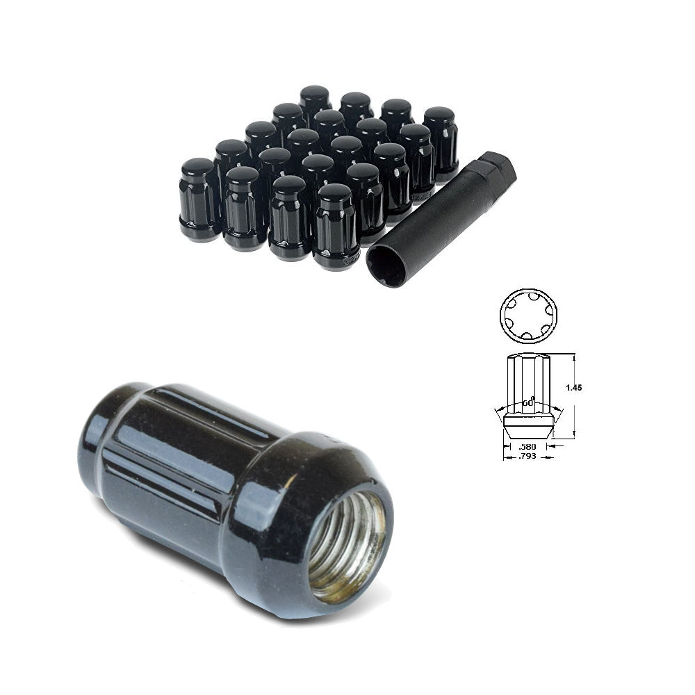 Black Tuner Spline Drive Lug Nuts 12x1.5 Close End Aftermarket Wheels 24 PCS